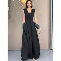 COD SDFERTGRTYTYUYU [S-4XL] Korean Version Sling Jumpsuit Large Size Wide-Leg Pants Skirt Annual Meeting Dinner Dress High-End Black Suit Women Summer Thin Fashion v-Neck Sleeveless Narrow-Waist Ju