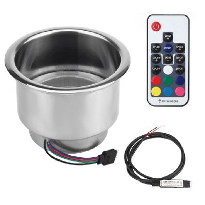 12V 3W RGB Color Stainless Steel Water Cup Holder for Marine Vehicle LED Remote Control Cup Holder