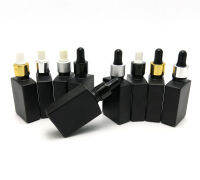 10PCSLOT 30ML Glass Matte Black Square Essential Oil Dropper Bottles With Aluminum Dropper Cap Travel Refillable Container