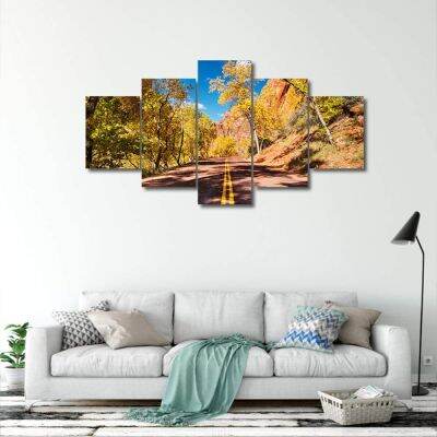 Zhangyanhui2ธรรมชาติ USA Zion National Park Road A Tree Fall ภูมิทัศน์ฉากเส้นทาง Decor Art HD พิมพ์ไม่มีกรอบ Room Decor 5ชิ้น