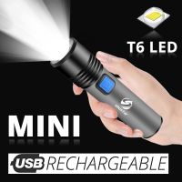 USB Rechargeable LED Flashlight With T6 LED Built in 1200mAh Lithium Battery Waterproof Camping Light Zoomable Torch Rechargeable  Flashlights