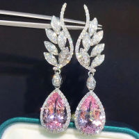 Huitan Gorgeous เจ้าสาวงานแต่งงานต่างหูฝัง Pear Pink Cubic Zirconia ออกแบบใหม่ผู้หญิง Dangle ต่างหูสำหรับเครื่องประดับ