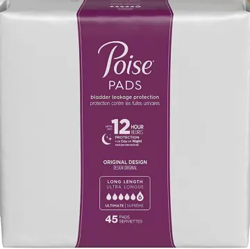 Poise Incontinence Pads, Ultimate Absorbency, Long - 45 count