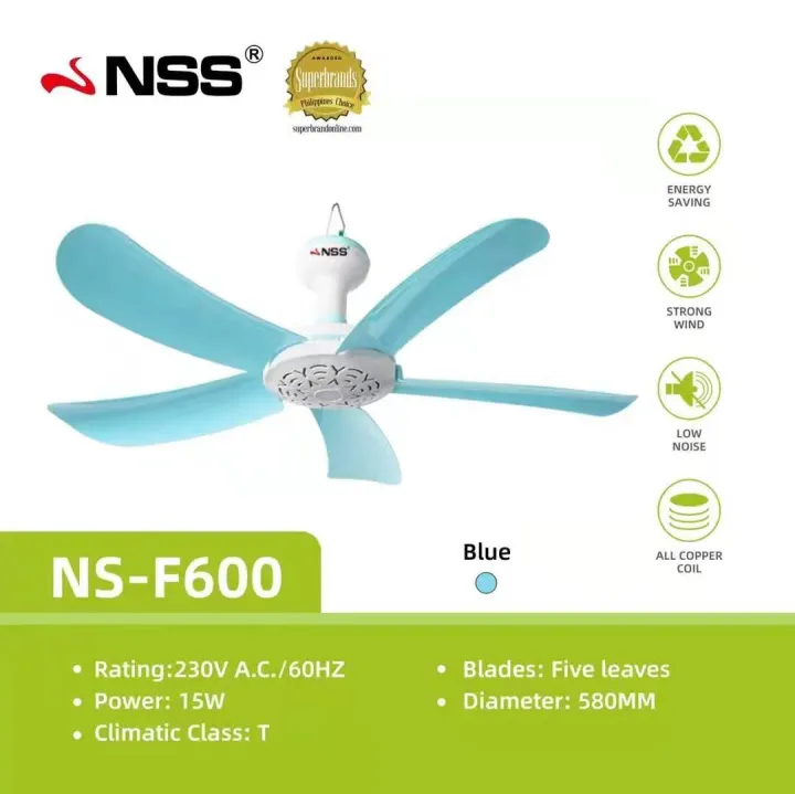 Ceiling Fan Electric Fan with 5 Blades 580 mm Blue NSS NSF600 on sale