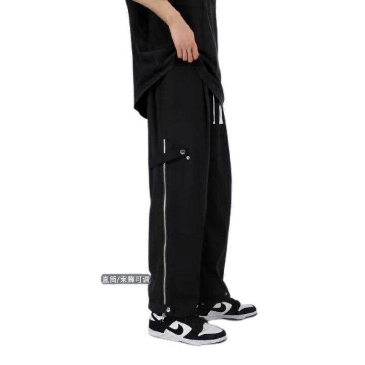 american-style-functional-assault-casual-pants-mens-summer-design-sense-zipper-slightly-flared-wide-leg-straight-leg-pants-high-street-vibe-trousers