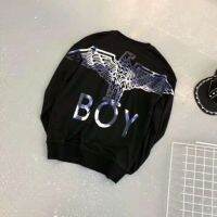 Boy London ใหม่เด็กชายผ้าฝ้ายบริสุทธิ์คอกลมเสื้อกีฬาแขนยาวทรงหลวมสำหรับผู้ชายและผู้หญิง