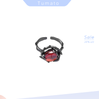 Tumato แหวนดีไซน์ดั้งเดิมวิญญาณสีดำสำหรับผู้หญิงผู้ชายนักวิชาการแหวนเพทายสีแดงย้อนยุคเครื่องประดับคู่พังก์ฮิปฮอป