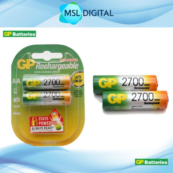 GP Rechargeable AA Battery NiMH 2700mAh 1.2V (2 Battery per pack) | Lazada