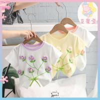 COD SDFGERTERT 2022 New girls summer Western style flower T-shirt childrens sweet flower short sleeve baby cotton comfortable top