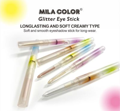 MILA COLOR Glitter Eye Stick อายแชโดว์แบบแท่ง กลิตเตอร์แต่งตา กลิตเตอร์พกพา เนื้อเนียนนุ่ม เงาฉ่ำ ติดทนนาน เขียนลื่น เพิ่มลูกเล่นที่ตา