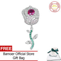 BAMOER 925เงินสเตอร์ลิง Shining Zircon Rose Bead Charm สำหรับสร้อยข้อมือผู้หญิงทำเครื่องประดับแฟชั่น DIY BSC700