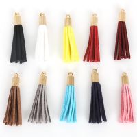 【YF】☽❦  35mm Height 10Pcs/lot Suede Tassel Charms Keychain Cellphone Straps Jewelry Charms Leather Tassels With Gold Caps