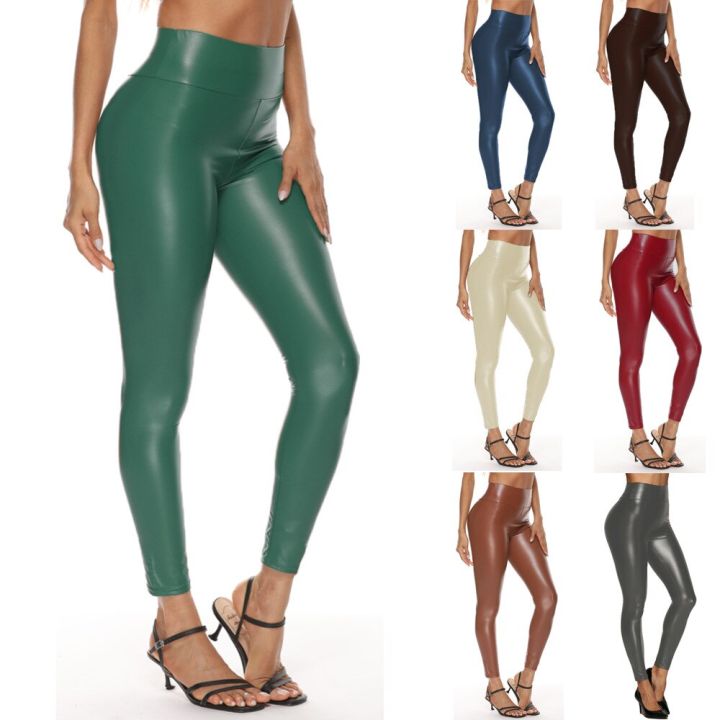กางเกงหนัง-leggings-เอวสูงผู้หญิงเซ็กซี่ยืดหยุ่นผอมดันขึ้นเลกกิ้งยืด-jeggings-สูงขึ้นเลกกิ้งกางเกงสีเขียว