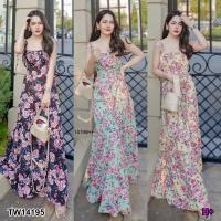 Maxi dress สายเดี่ยว ลายดอก สม๊อคหลัง Maxi dress, one-shoulder, floral print, smocked back TT14195