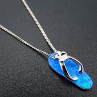 Hot sell High Quality 925 Sterling Silver Hawaiian Dainty Jewelry Blue Opal Flip flop Slipp Pendants Necklace for Women Without chain