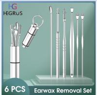 HEGRUS 6PCS Ear Pick Set Portable Ear Cleaner Set Stainless Steel Earpick Ear Wax Curette Remover Ear Cleaner Spoon Curette Spiral Ear Clean Tool with