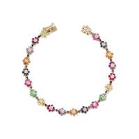 2021 Spring New Design Jewelry Dainty Delicate Beautiful Colorful Rainbow CZ Flower Link Chain Women Girl Bracelet