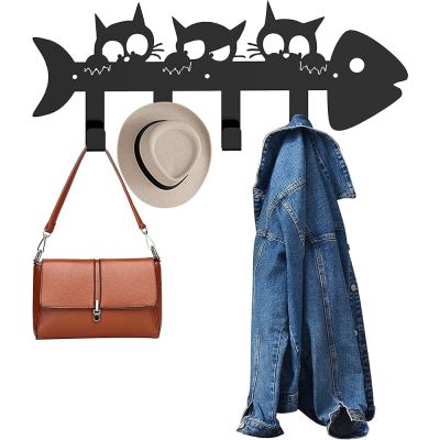 Wall Mounted Cat Coat Racks, Modern Unique Towel Rack with 4 Durable Hooks Wall mounted Hook up Medals and Awards Coat key hanger Metal pendant wall art home decor Accessories