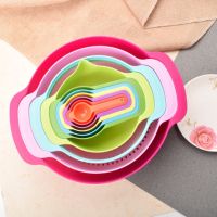 10 Pcs/set Rainbow Mixing Bowls Nesting Bowls Stackable Measuring Cups Sieve Strainer Multifunctional Colander Salad Baking Tool