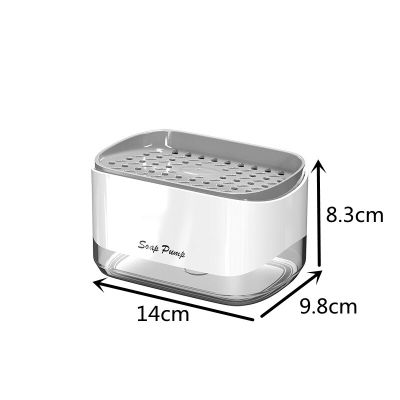 ผงซักฟอกเหลวขัดตู้จ่ายสบู่ในครัวแบบ2 In 1ที่จัดเก็บปั๊มกล่องสบู่ของเหลวแบบกดอุปกรณ์ที่ใช้ในครัวที่จ่ายสำหรับห้องน้ำ