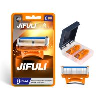 【DT】 hot  JiFULI (8 Pcs Blade) High Quality Men Safety Razor Blade 6-Layer Shaving Blades Germany Stainless Steel Replace Shaver Head