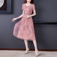 【YF】 2023 new hollowed out embroidery to show thin mesh gauze temperament middle-aged mother dress