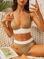 ZAFUL Womens Bikini Sets Two Piece Swimsuit High Waisted Deep V Neck Solid Color Block Adjustable Spaghetti Straps Bathing Suit