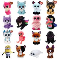 【YF】 Ty Beanie Big Eyes Stuffed Plush Animal Doll Fox Black And Brown Silky Fur Dog German Shepherd Soft Toys Birthday Gift