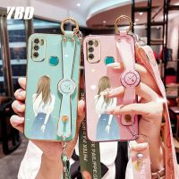 YBD เคสโทรศัพท์สายรัดข้อมือสำหรับ Infinix Hot 9 Play X680พร้อมสายคล้องฟรีเคสสีลูกกวาดชุบโลหะด้วยไฟฟ้าพร้อมเคสป้องกันกล้องที่แม่นยำ