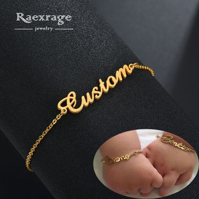 Raexrage Baby Custom Name Bracelet Stainless Steel Nameplate Letter Link Chain Bracelet Women Girls Gifts
