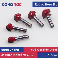 8mm Shank Round Nose Router Bits Set Woodworking Cove Box Milling Cutters Kit เส้นผ่านศูนย์กลาง 5 ขนาด 12 16 19 22 25.4 มม