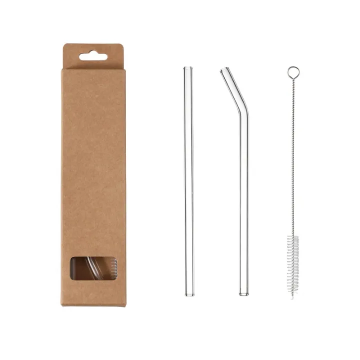3/4/5PCS Reusable Glass Straws Straight Bent Glass Drinking Straws Eco