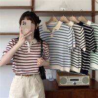 FASHION TALENT.SHOPเสื้อโปโลลายทางกระดูมเม็ดเดียว81050