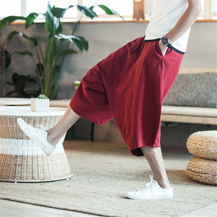 กางเกงขาสั้นผู้ชายแบบลำลองสำหรับฤดูร้อนกางเกงวอร์มสไตล์จีนวินเทจกางเกงจ๊อกกิ้งฝ้ายลินิน