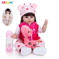 KEIUMI 18 Inch Long Brown Hair Silicone Reborn Baby Dolls Girl Toddler Reborn Bebe Toys For Children Pillow Playmates Gifts