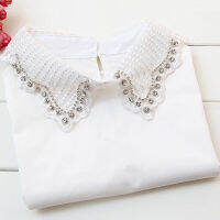 Ladies Womens Style Autumn winter new yarn shirt fake collar retro pearl bead holiday female Spring hollow Collar White