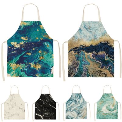 1Pcs Marble pattern Printed Cleaning Art Aprons Home Cooking Kitchen Apron Cook Wear Cotton Linen Adult Bibs 53x65cm WQ0110