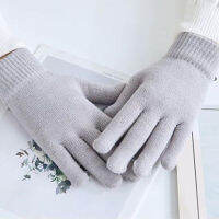 1คู่ถัก Plush ถุงมือคู่ฤดูหนาวสีทึบ Full Finger Mittens มืออุ่น Unisex ถุงมือ Thicken Moto ถุงมือขี่จักรยาน