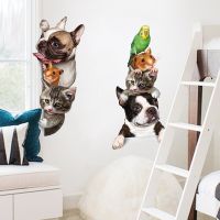 3D Cartoon Animals Wall sticker Cats Dogs Mouse Birds Door Sticker Home Decor Funny Kids Room Decor Vinyl Backgrounds