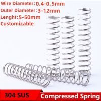 304 Stainless Steel Compression Spring Return Spring Steel Wire Diameter 0.4~0.5mm Outside Diameter 3~10mm 10 Pcs Coil Springs