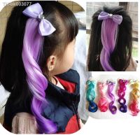 ﹍ Children Gradient Bow Hair Clips Headdress Ponytail Hair Ropes Cute Baby Girls New Colorful Wig Pigtail Elastic Kids Headwear