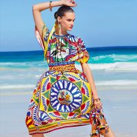 【YF】 JAMERARY Runway Dresses For Women 2023 Summer Big Size Vestidos De Mujer Midi Long Sicilian Floral Print Fiesta