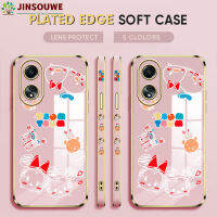 Jinsouwe เคสโทรศัพท์ Oppoa58 4G สำหรับเด็กผู้หญิง,เคสมือถือลายการ์ตูนมิกกี้มินนี่หมีพูน่ารักเด็กผู้ชายขอบสี่เหลี่ยมปลอกอ่อนหรูหราฝาหลังชุบโลหะ