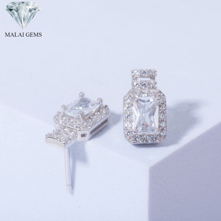malai-gems-ต่างหูเพชร-เงินแท้-silver-925-เพชรสวิส-cz-เคลือบทองคำขาว-รุ่น155-e016-96แถมกล่อง-ต่างหูcz-ต่างหูเงินแท้