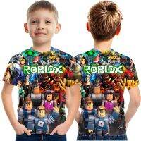 [5-15 Years Old] Robloxs Spring Summer New Style Children Boys Girls Printed Korean Students Daily T-Shirt Party Casual Round Neck Top Short Sleeves