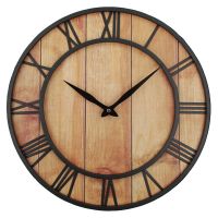 [Free ship] retro wall clock creative wrought iron wooden simple living room round watch