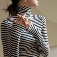 [COD] New knitted thick thread stripe high collar bottoming womens autumn and winter self-cultivation with long sleeves tights