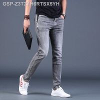 ที่ได้✐Verão Dos Homens De Luxo Fino Elástico Algodão Streetwear Celana Jeans Denim 2023 Novo Cônico Cinza Calça ลำลอง