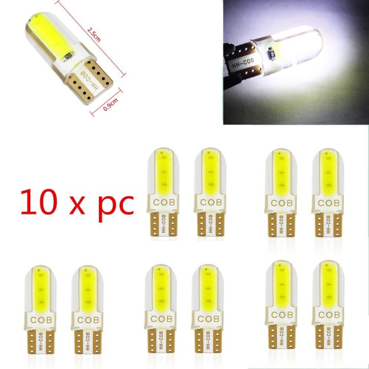 cw-10pcs-silica-gel-led-cob-w5w-t10-194-8smd-wedge-clearance-light-bulb-auto-for-license-plate-reading-car-door-trunk-car-lamp