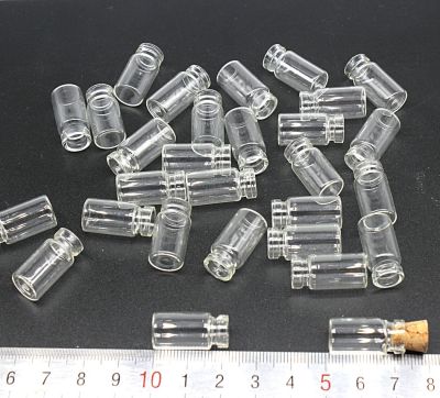 30 Small Glass Bottles - 22mmx11mm Tall - Cute Little Glass Jars - Tiny Size Small Bottles include corks